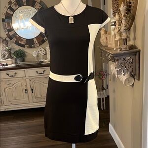 Piazza Italia Classic Black & White Belted Sheath Dress
